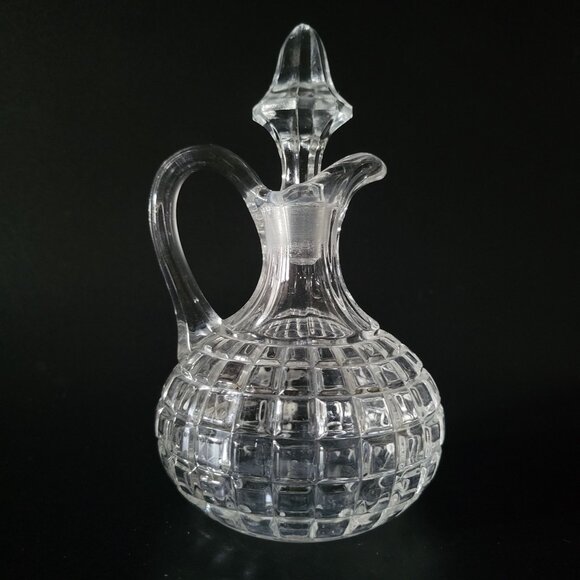 Vintage Duncan & Miller Block Pattern Glass Cruet With Mismatched Stopper - Picture 1 of 8